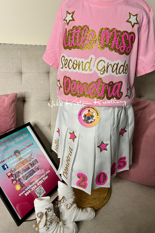 🎒 Girls Back to School Pleated Skirt Set – Grade Level Edition ✏️
