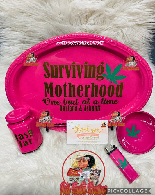 Surviving Motherhood Personalized Tray Gift Set