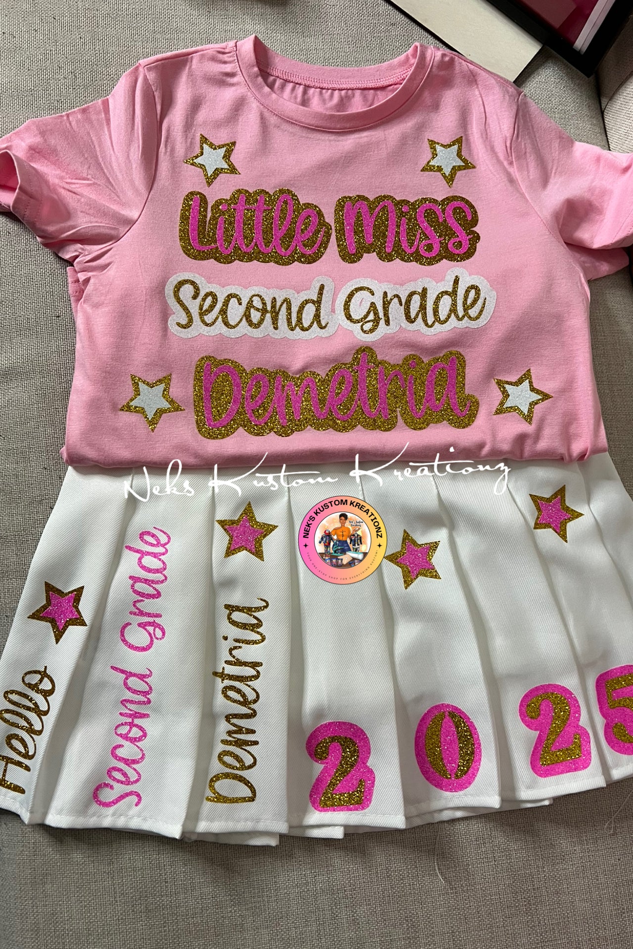 🎒 Girls Back to School Pleated Skirt Set – Grade Level Edition ✏️