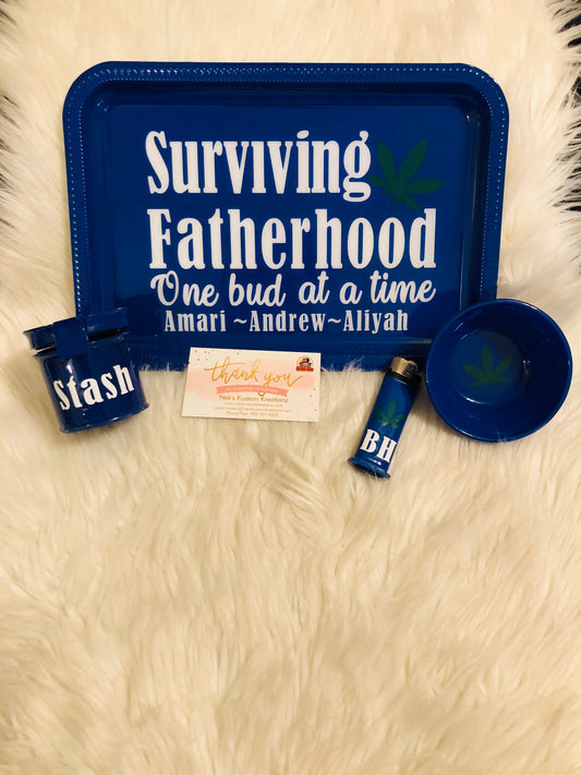 Surviving Fatherhood Personalized Tray Gift Set